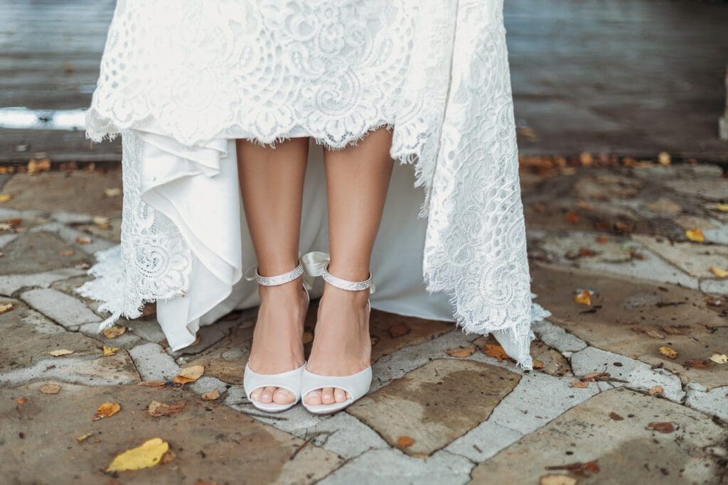 Bride showing off her gorgeous wedding heels.