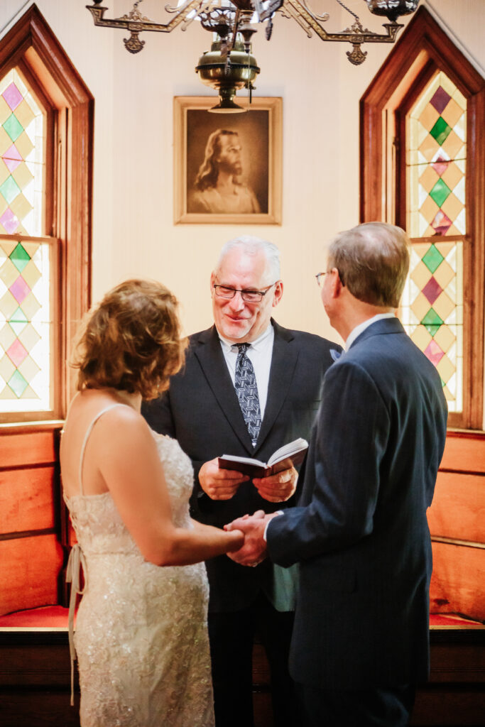 Couple eloping in a small little chapel nestled in the blue ridge mountains
