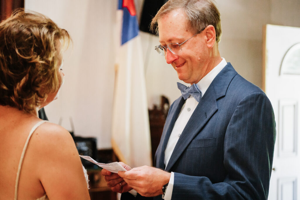 Couple eloping in a small little chapel nestled in the blue ridge mountains