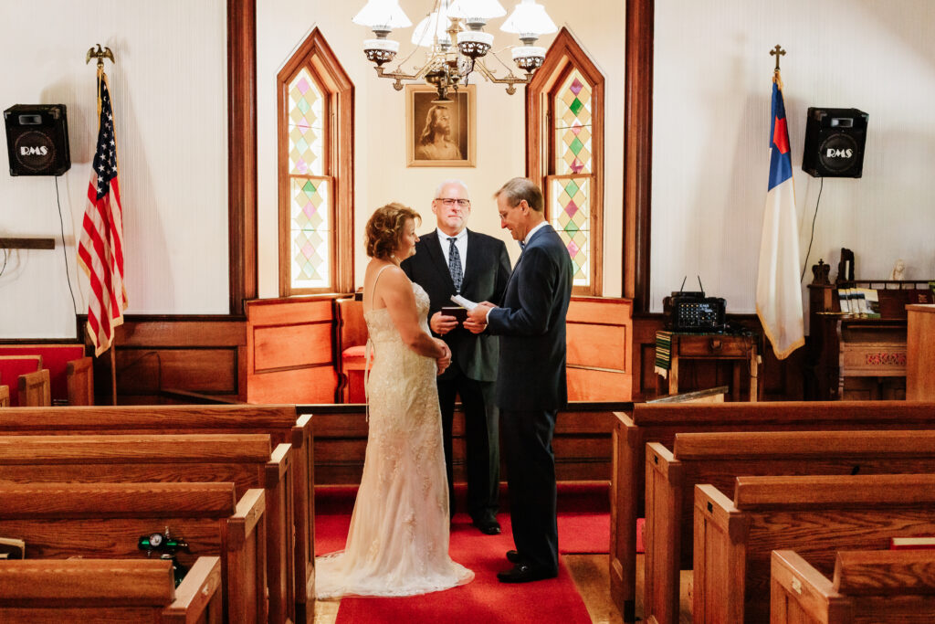 Couple eloping in a small little chapel nestled in the blue ridge mountains