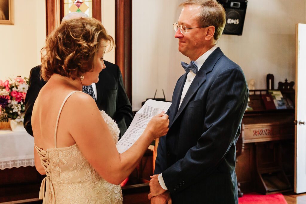 Couple eloping in a small little chapel nestled in the blue ridge mountains