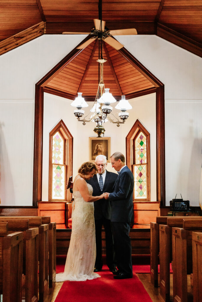 Couple eloping in a small little chapel nestled in the blue ridge mountains