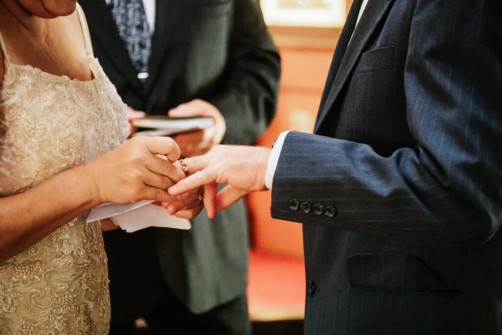 Couple eloping in a small little chapel nestled in the blue ridge mountains