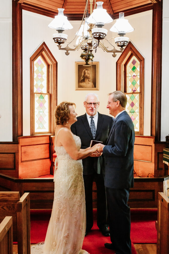 Couple eloping in a small little chapel nestled in the blue ridge mountains