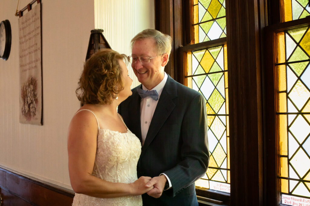 Couple eloping in a small little chapel nestled in the blue ridge mountains