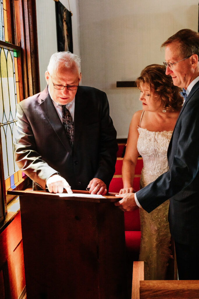 Couple eloping in a small little chapel nestled in the blue ridge mountains