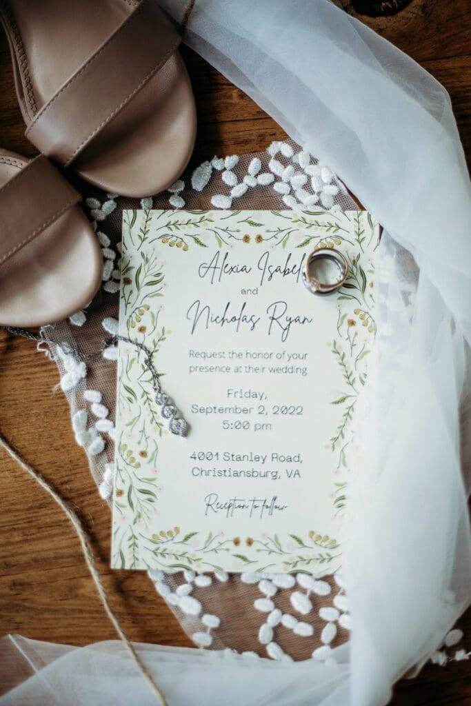 Wedding detail shots from a airbnb elopement in christiansburg va